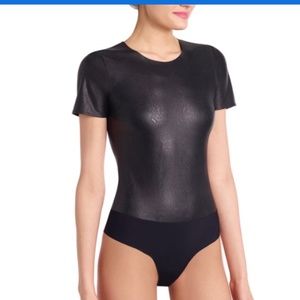 NEW! Commando Black Faux Leather Tee Bodysuit Size Medium
